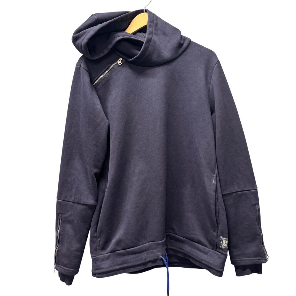 Scotch & Soda Hoodie Mens Large Navy Blue Pullover‎ Zipper Details + Pockets